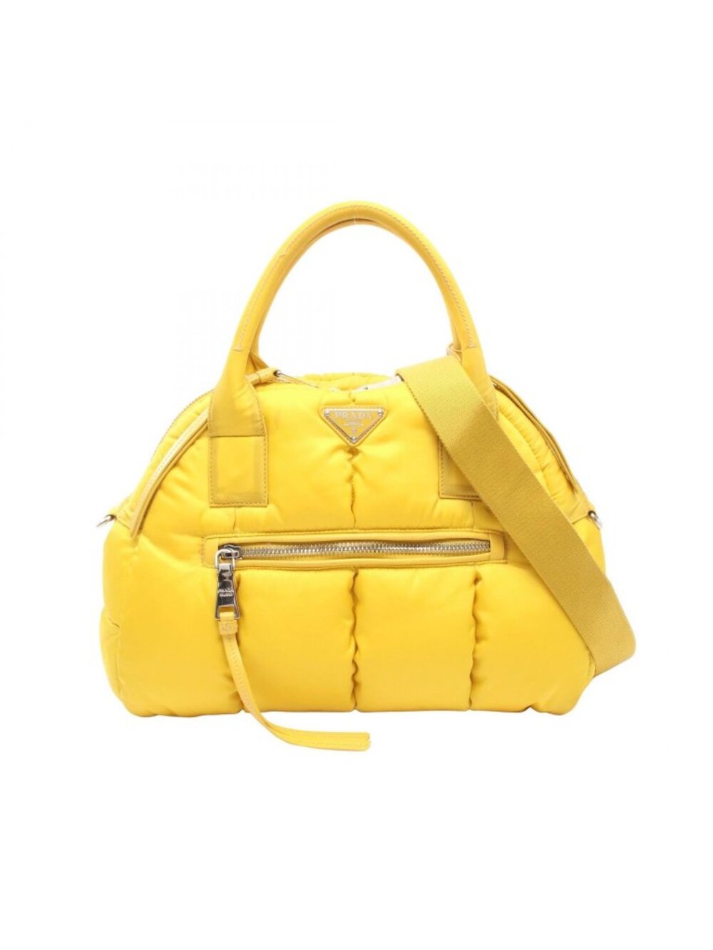 Prada Handbag Bomber Yellow Nylon Leather 2-Way Hand